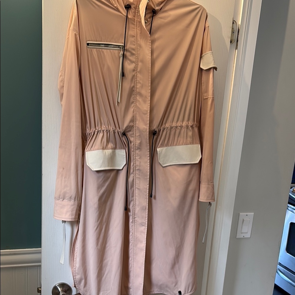 Rudsak Pink Hooded Trench Coat with White leather Accents​
